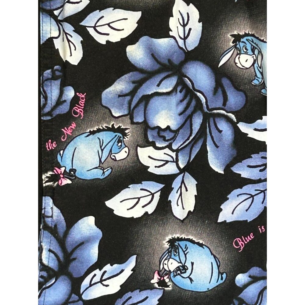 Disney Eeyore Floral Short Sleeve Scrub Top in Black/Blue - Sz L - Picture 4 of 7